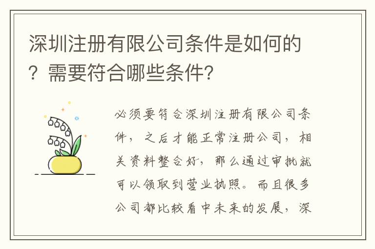 深圳注冊有限公司條件是如何的？需要符合哪些條件？