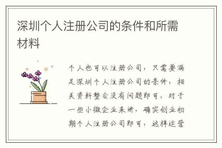 深圳個人注冊公司的條件和所需材料