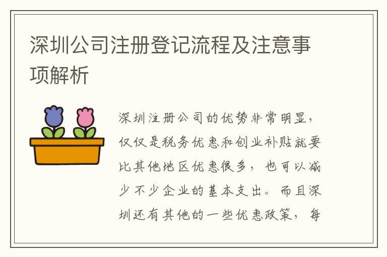 深圳公司注冊登記流程及注意事項解析