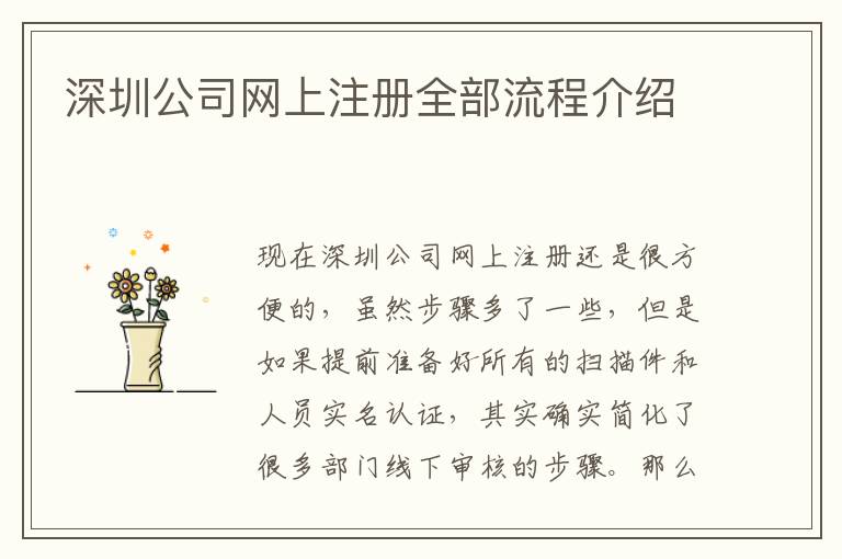 深圳公司網上注冊全部流程介紹