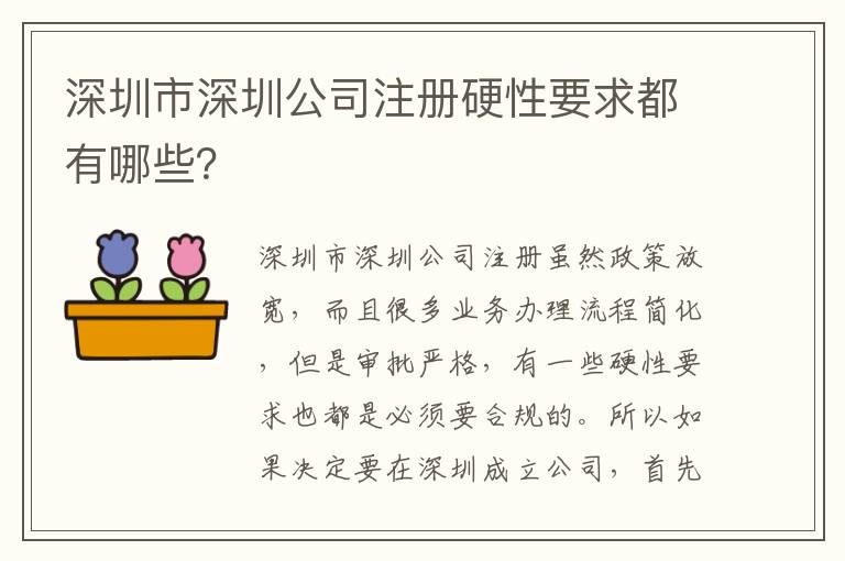 深圳市深圳公司注冊(cè)硬性要求都有哪些？