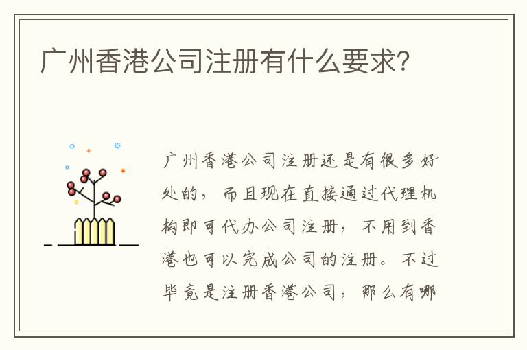 廣州香港公司注冊有什么要求？