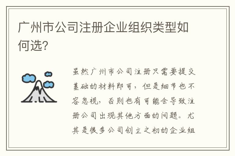 廣州市公司注冊企業(yè)組織類型如何選？