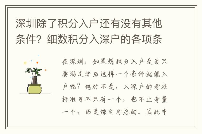 深圳除了積分入戶還有沒有其他條件？細(xì)數(shù)積分入深戶的各項(xiàng)條件