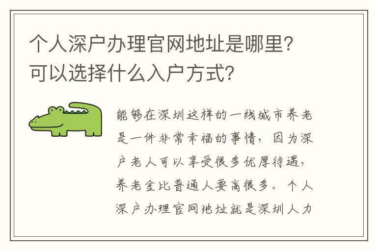 個人深戶辦理官網地址是哪里？可以選擇什么入戶方式？