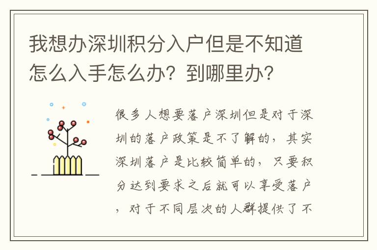 我想辦深圳積分入戶但是不知道怎么入手怎么辦？到哪里辦？