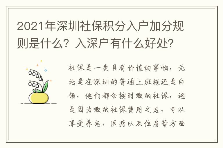 2021年深圳社保積分入戶加分規(guī)則是什么？入深戶有什么好處？