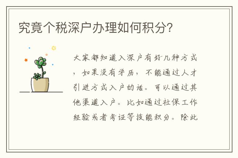 究竟個(gè)稅深戶辦理如何積分？