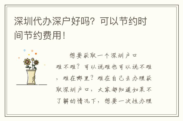 深圳代辦深戶好嗎？可以節約時間節約費用！