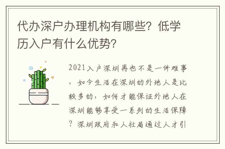 代辦深戶辦理機構有哪些？低學歷入戶有什么優勢？