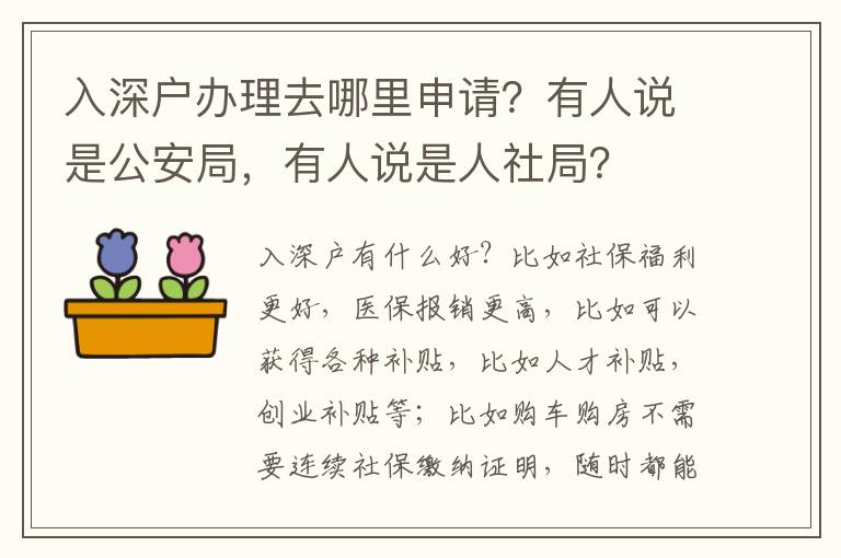 入深戶辦理去哪里申請(qǐng)？有人說是公安局，有人說是人社局？