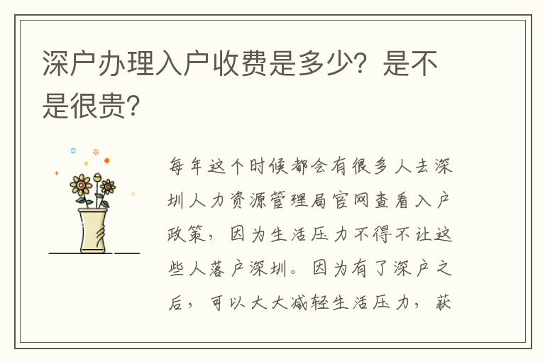 深戶辦理入戶收費(fèi)是多少？是不是很貴？