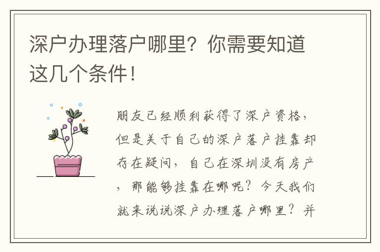 深戶辦理落戶哪里？你需要知道這幾個(gè)條件！