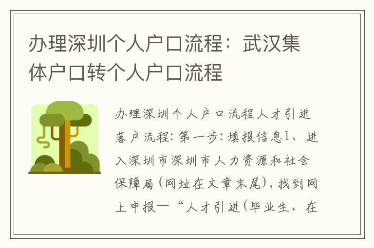 辦理深圳個(gè)人戶口流程：武漢集體戶口轉(zhuǎn)個(gè)人戶口流程
