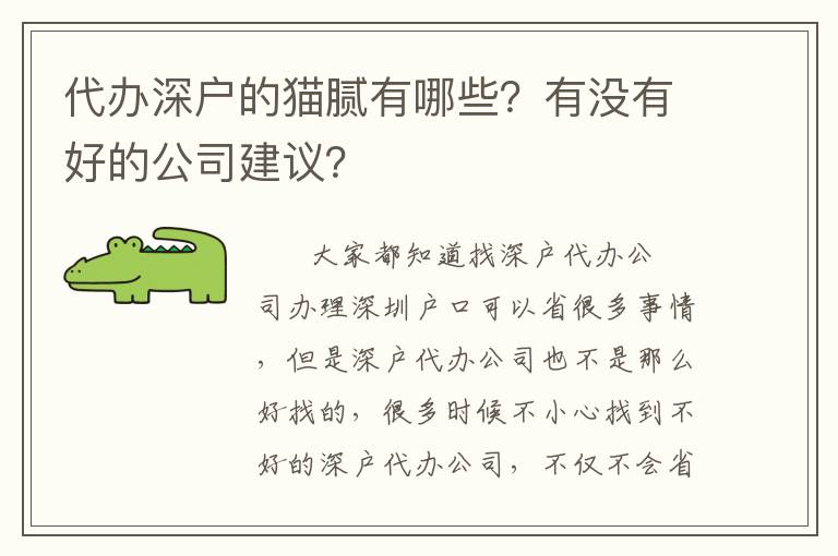代辦深戶的貓膩有哪些？有沒有好的公司建議？