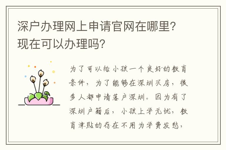 深戶辦理網(wǎng)上申請官網(wǎng)在哪里？現(xiàn)在可以辦理嗎？