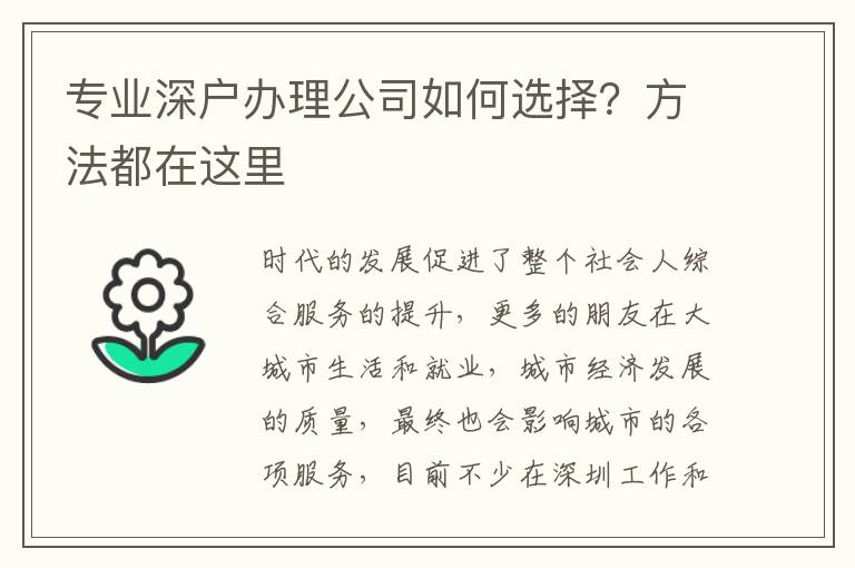 專業深戶辦理公司如何選擇？方法都在這里