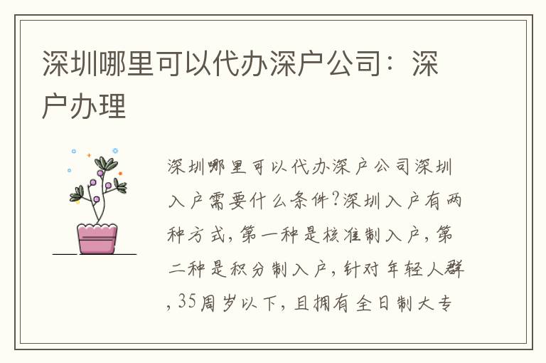 深圳哪里可以代辦深戶公司：深戶辦理