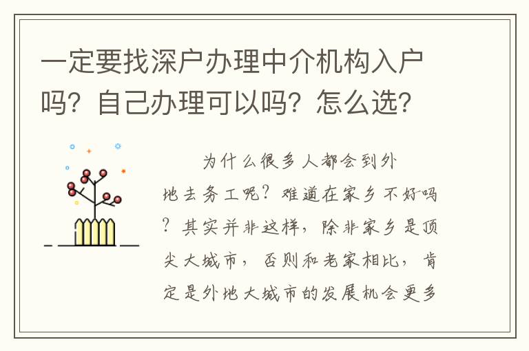 一定要找深戶辦理中介機構入戶嗎？自己辦理可以嗎？怎么選？