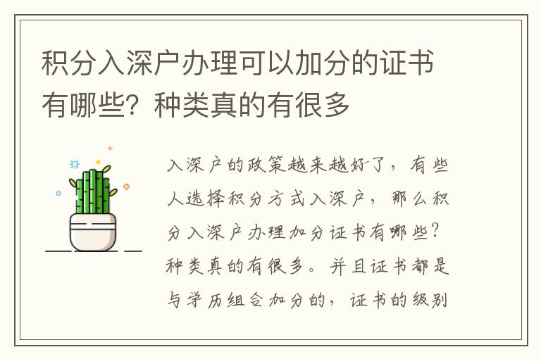積分入深戶辦理可以加分的證書有哪些？種類真的有很多