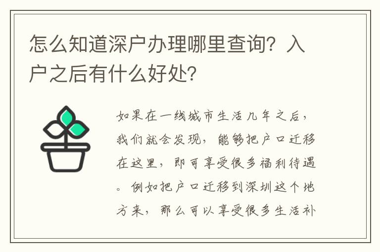 怎么知道深戶辦理哪里查詢？入戶之后有什么好處？