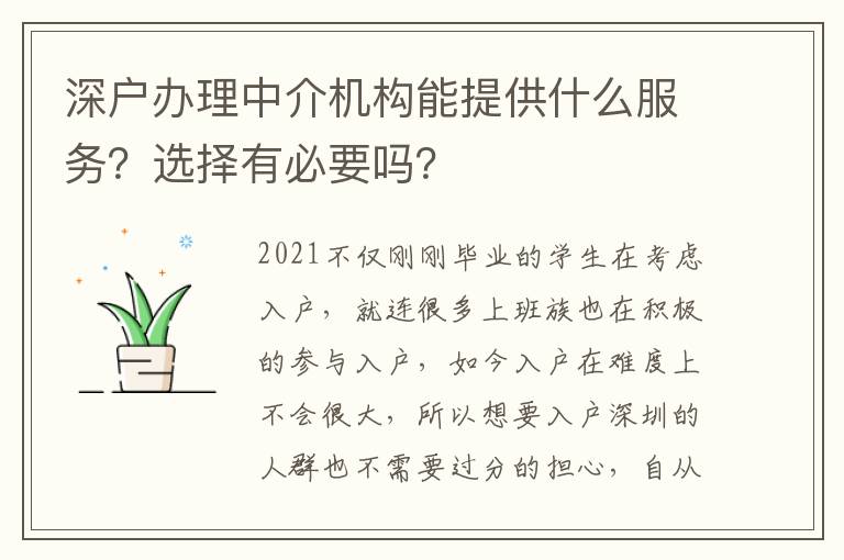 深戶辦理中介機構能提供什么服務？選擇有必要嗎？