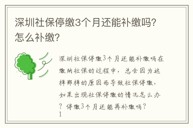 深圳社保停繳3個月還能補繳嗎？怎么補繳？