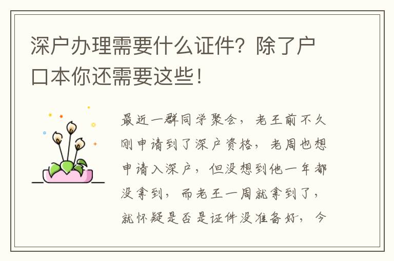 深戶辦理需要什么證件？除了戶口本你還需要這些！