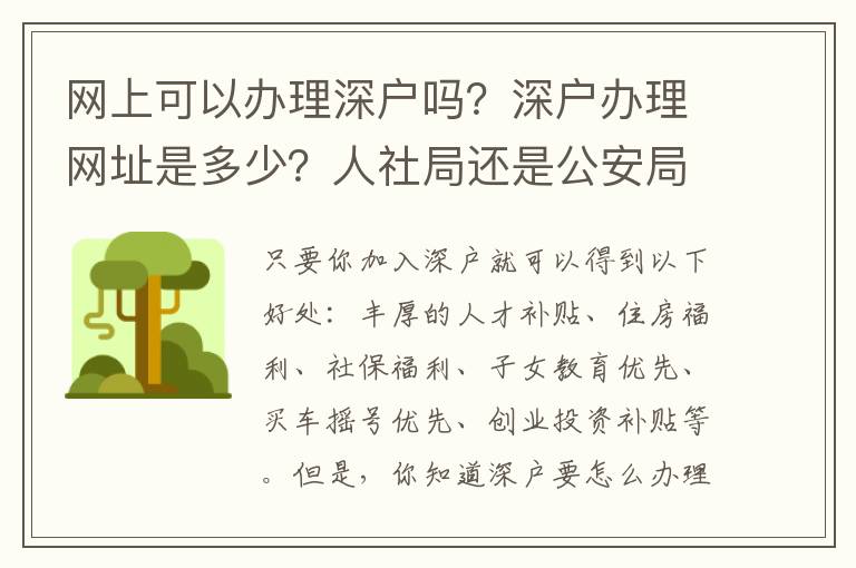 網上可以辦理深戶嗎？深戶辦理網址是多少？人社局還是公安局？
