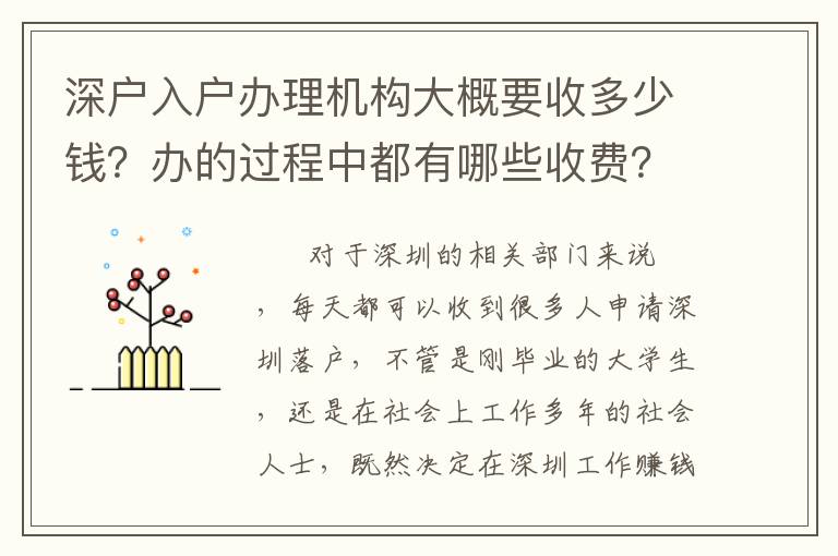 深戶入戶辦理機構大概要收多少錢？辦的過程中都有哪些收費？