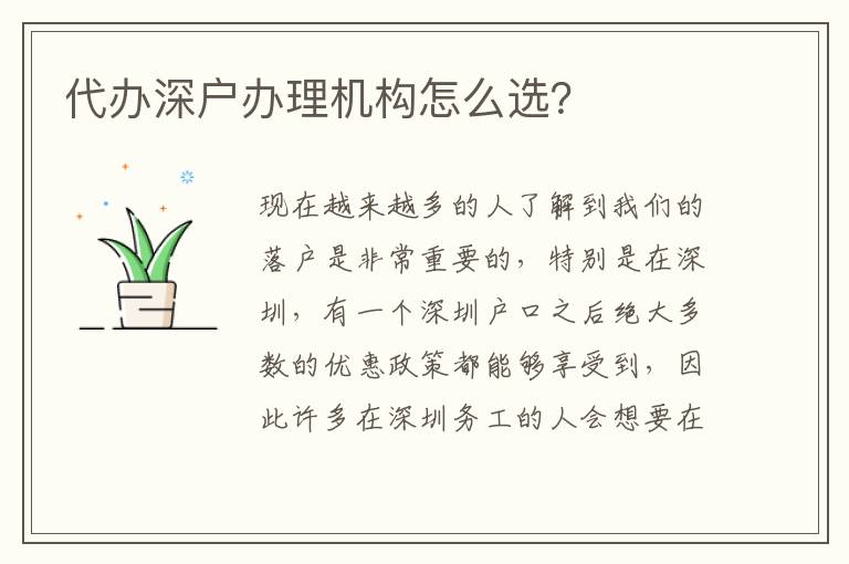 代辦深戶辦理機構(gòu)怎么選？