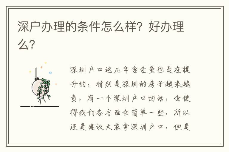 深戶辦理的條件怎么樣？好辦理么？